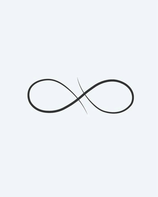 Infinity Loop semi-permanent tattoo design by INKON – thin, delicate, infinity, symbol, drawn illustration, 2 x 2 in (5x5cm), available at inkon.co