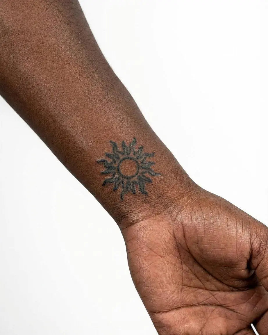 INKON Sun semi-permanent tattoo applied on a man – 2 x 2 in (5x5cm) design, realistic ink look, lasts 10 days