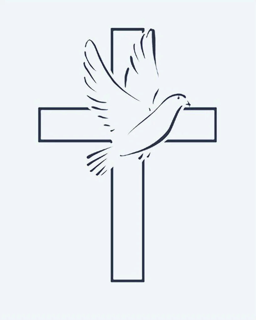 Cross & Dove semi-permanent tattoo design by INKON – cross, graceful, dove, flight, symbolizing illustration, 2 x 2 in (5x5cm), available at inkon.co