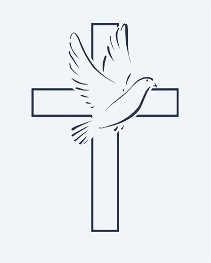 Cross & Dove semi-permanent tattoo design by INKON – cross, graceful, dove, flight, symbolizing illustration, 2 x 2 in (5x5cm), available at inkon.co