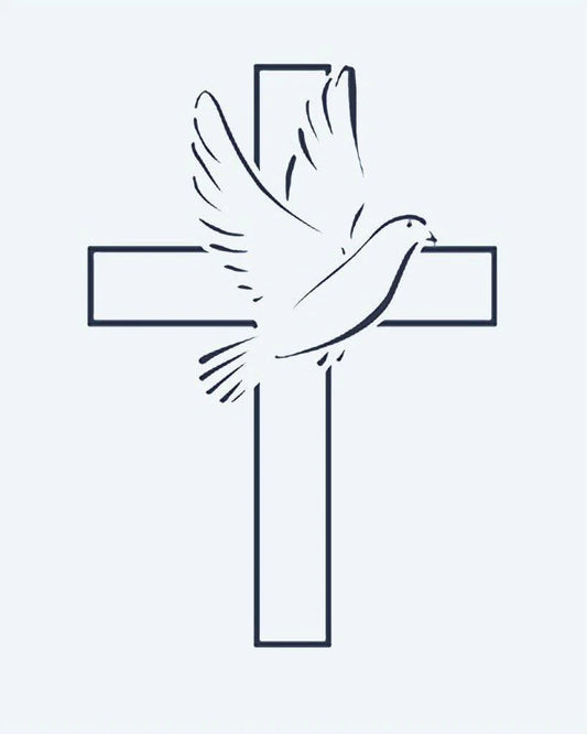 Cross & Dove semi-permanent tattoo design by INKON – cross, graceful, dove, flight, symbolizing illustration, 2 x 2 in (5x5cm), available at inkon.co