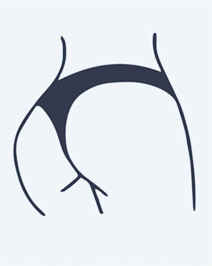 Bikini Line semi-permanent tattoo design by INKON – minimalist, feminine, silhouette, cheeky, bikini illustration, 2 x 2 in (5x5cm), available at inkon.co