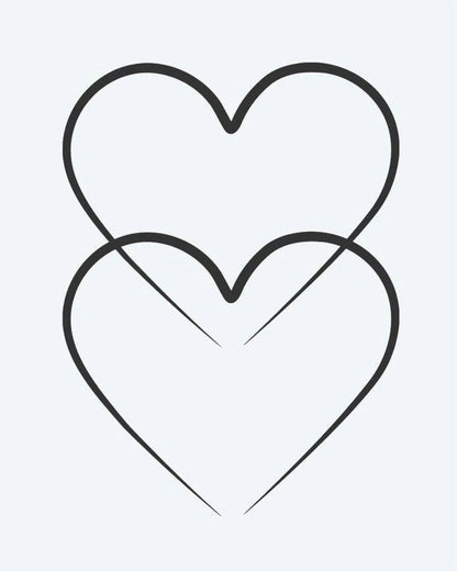 Double Hearts semi-permanent tattoo design by INKON – overlapping, outlined, hearts, line, behind illustration, 2 x 2 in (5x5cm), available at inkon.co