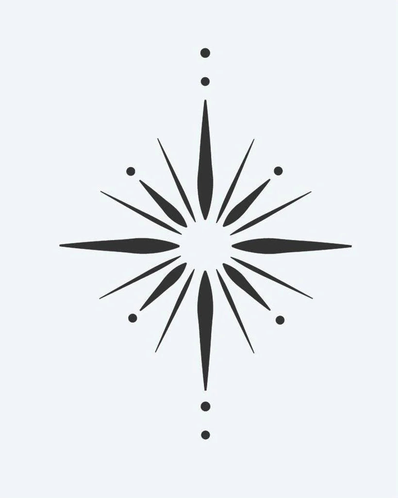 Starburst semi-permanent tattoo design by INKON – geometric, starburst, alternating, filled, thin illustration, 2 x 2 in (5x5cm), available at inkon.co