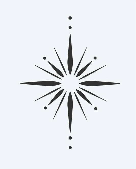 Starburst semi-permanent tattoo design by INKON – geometric, starburst, alternating, filled, thin illustration, 2 x 2 in (5x5cm), available at inkon.co