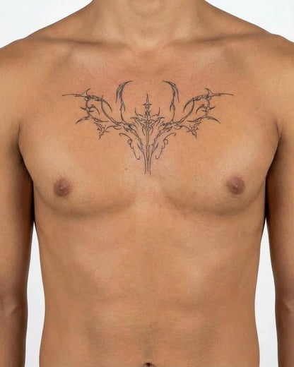 INKON Ornamental Skull Moth semi-permanent tattoo applied on a man – 4 x 8 in (11x21cm) design, realistic ink look, lasts 10 days