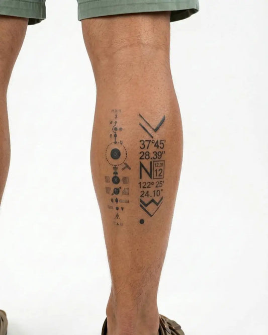 INKON Solar System & Coordinates semi-permanent tattoo applied on a man – 4 x 7 in (10x17cm) design, realistic ink look, lasts 10 days