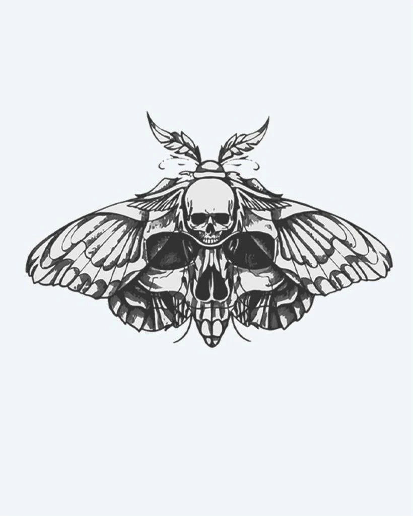 Death's-Head Moth semi-permanent tattoo design by INKON – moth, skull, pattern, thorax, intricately illustration, 3 x 4 in (6x11cm), available at inkon.co