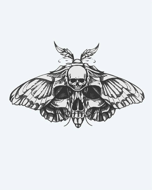Death's-Head Moth semi-permanent tattoo design by INKON – moth, skull, pattern, thorax, intricately illustration, 3 x 4 in (6x11cm), available at inkon.co