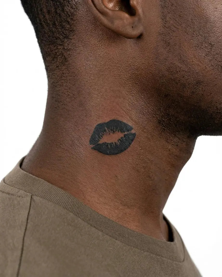 INKON Kiss Mark semi-permanent tattoo applied on a man – 2 x 2 in (5x5cm) design, realistic ink look, lasts 10 days