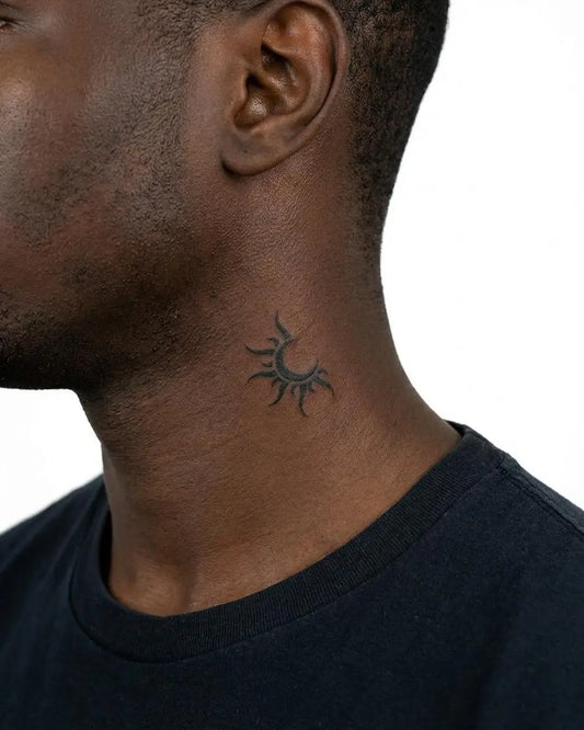 INKON Sun & Moon semi-permanent tattoo applied on a man – 2 x 2 in (5x5cm) design, realistic ink look, lasts 10 days
