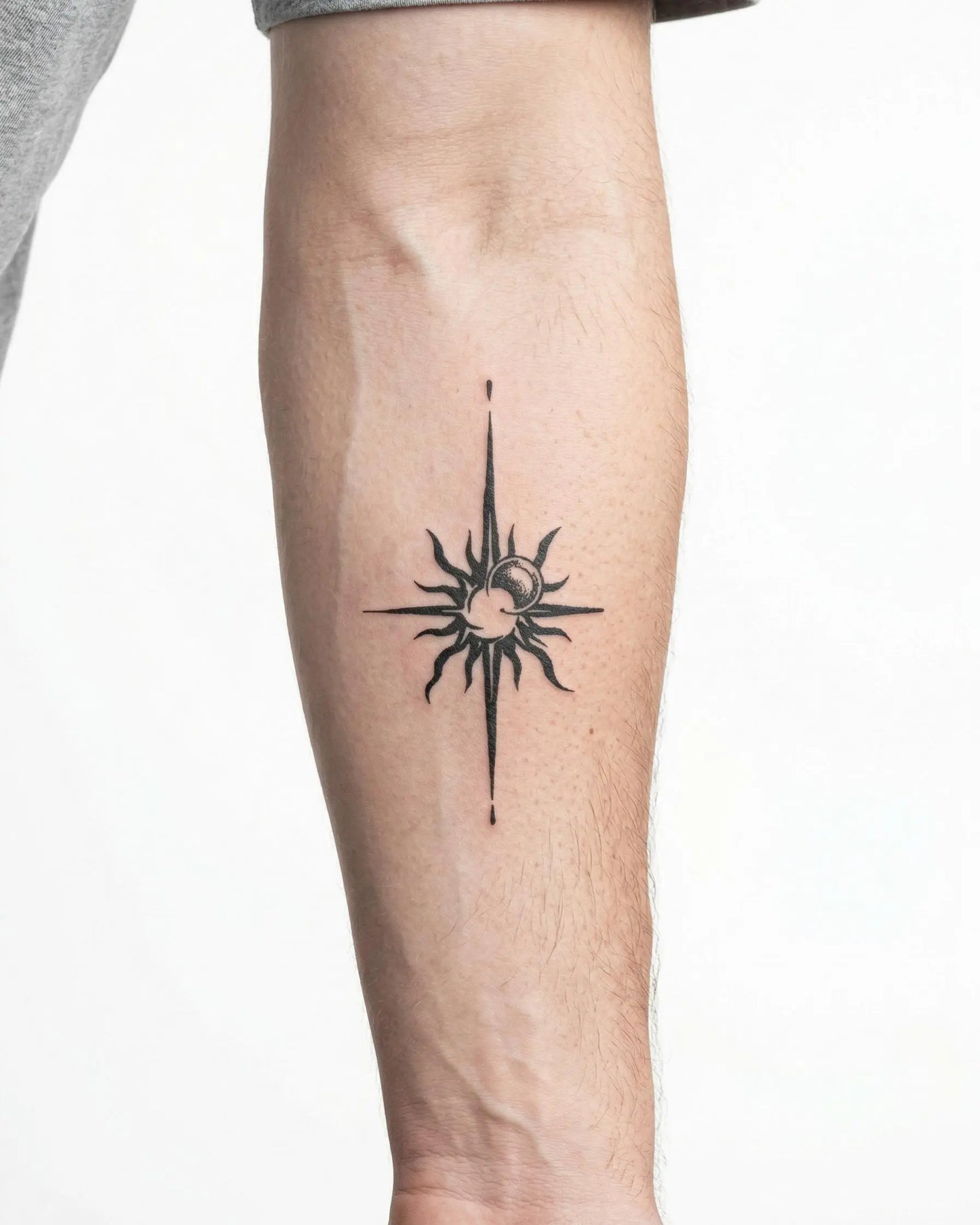 INKON Sun & Moon Compass semi-permanent tattoo applied on a man – 3 x 4 in (6x11cm) design, realistic ink look, lasts 10 days