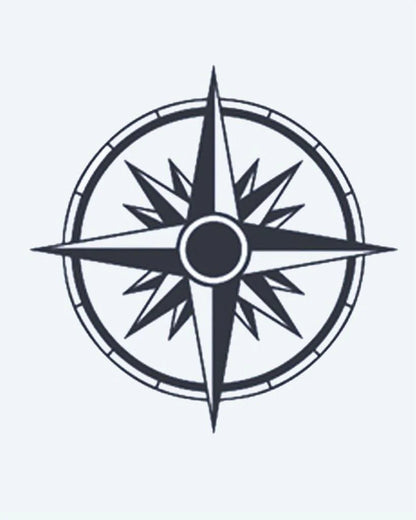 Compass Rose semi-permanent tattoo design by INKON – nautical, compass, rose, star, pattern illustration, 2 x 2 in (5x5cm), available at inkon.co