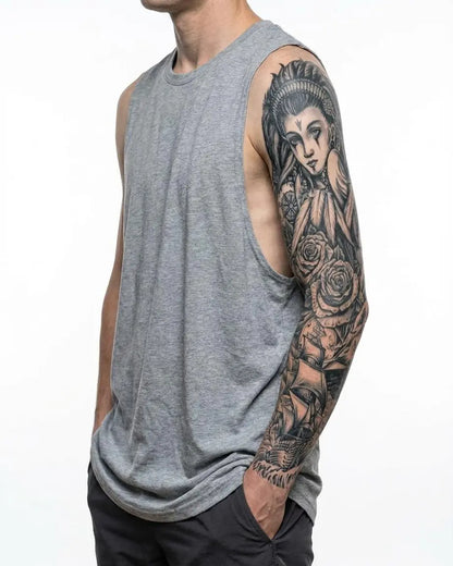 INKON Sea Goddess & Sailing Ship semi-permanent tattoo applied on a man – 8 x 20 in (20x50cm) design, realistic ink look, lasts 10 days