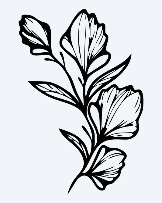 Floral Branch semi-permanent tattoo design by INKON – floral, branch, delicate, blooming, flowers illustration, 3 x 4 in (7x10cm), available at inkon.co