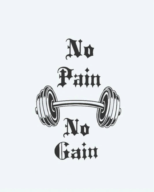 No Pain No Gain semi-permanent tattoo design by INKON – motivational, phrase, pain, gain, gothic illustration, 3 x 4 in (6x11cm), available at inkon.co