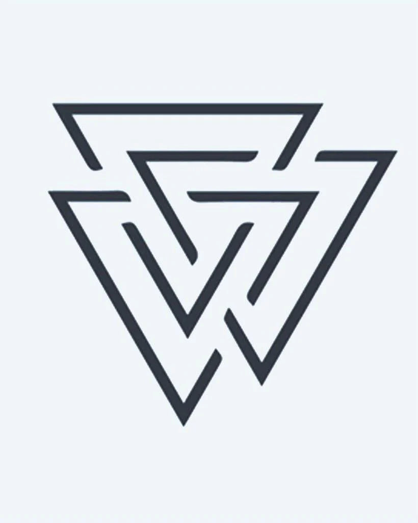 Valknut Triangles semi-permanent tattoo design by INKON – interlocking, triangles, norse, mythology, viking illustration, 2 x 2 in (5x5cm), available at inkon.co