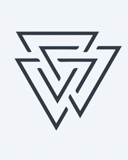 Valknut Triangles semi-permanent tattoo design by INKON – interlocking, triangles, norse, mythology, viking illustration, 2 x 2 in (5x5cm), available at inkon.co