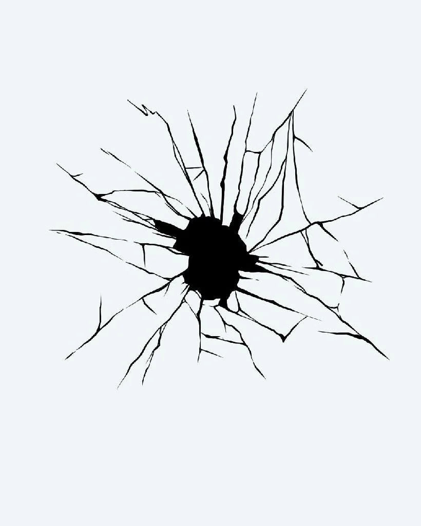 Shattered Glass Impact semi-permanent tattoo design by INKON – high, contrast, illustrative, blackwork, jagged illustration, 4 x 4 in (9x9cm), available at inkon.co