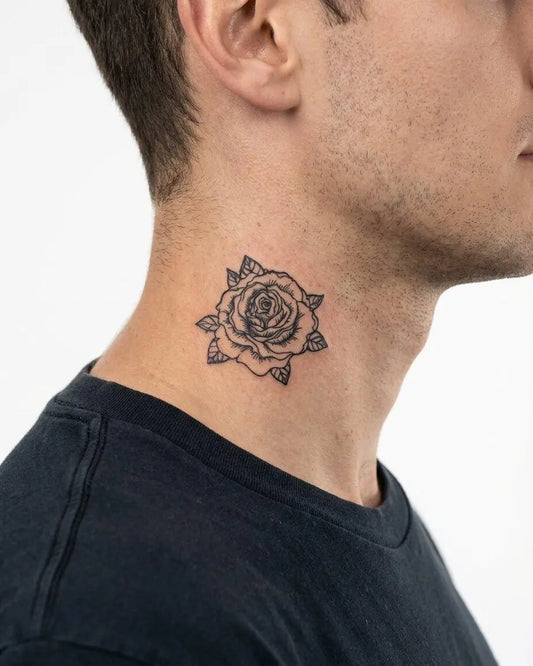 INKON Blooming Rose semi-permanent tattoo applied on a man – 2 x 2 in (5x5cm) design, realistic ink look, lasts 10 days