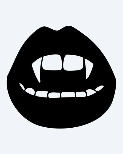 Vampire Lips semi-permanent tattoo design by INKON – open, lips, revealing, sharp, vampire illustration, 2 x 2 in (5x5cm), available at inkon.co