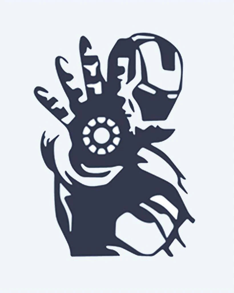 Armored Hero semi-permanent tattoo design by INKON – superhero, silhouette, armored, suit, glowing illustration, 2 x 2 in (5x5cm), available at inkon.co
