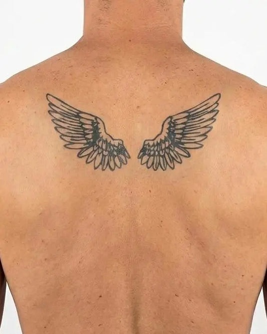 INKON Angel Wings Pair semi-permanent tattoo applied on a man – 4 x 8 in (11x21cm) design, realistic ink look, lasts 10 days