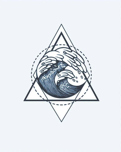 Geometric Wave semi-permanent tattoo design by INKON – stunning, ocean, wave, inside, overlapping illustration, 3 x 4 in (7x10cm), available at inkon.co