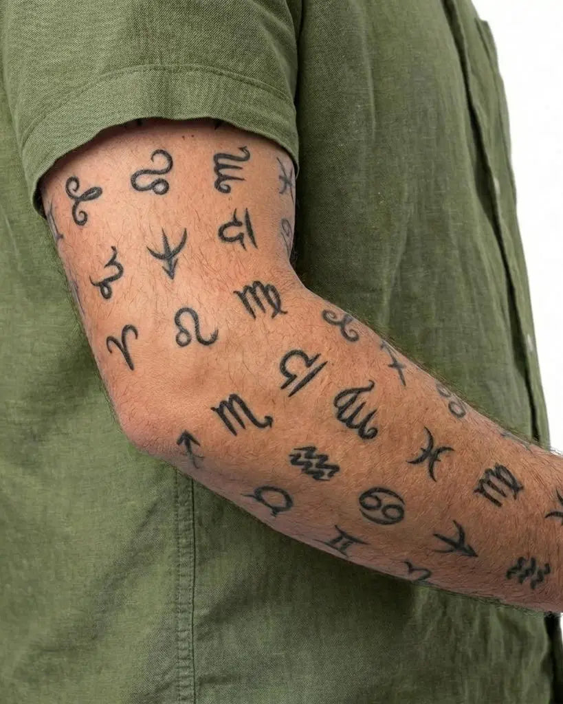 INKON Zodiac Signs Collection semi-permanent tattoo applied on a man – 4 x 7 in (10x17cm) design, realistic ink look, lasts 10 days