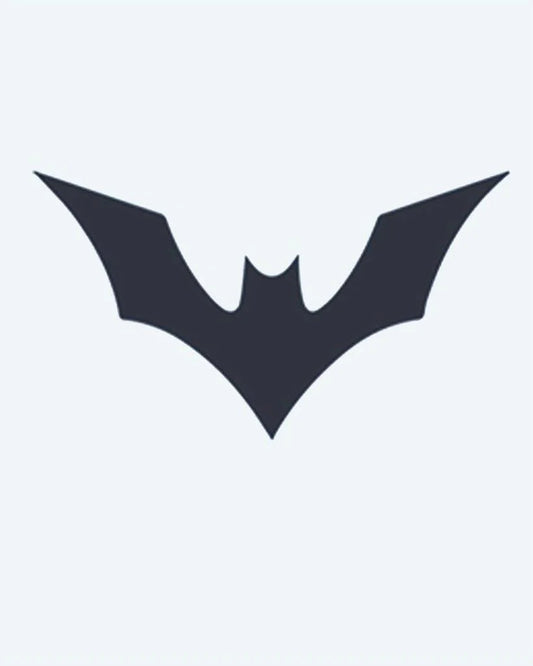 Bat Silhouette semi-permanent tattoo design by INKON – silhouette, sharp, angular, wings, minimalist illustration, 2 x 2 in (5x5cm), available at inkon.co