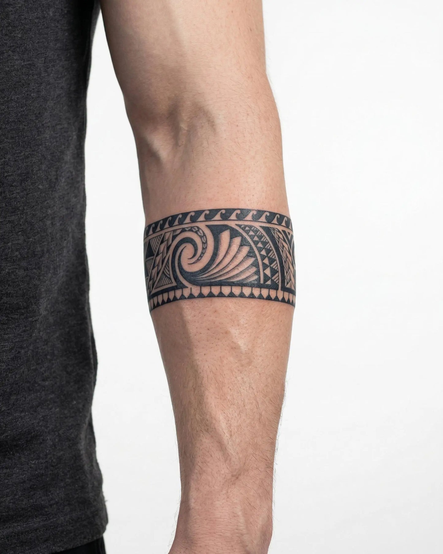 INKON Polynesian Tribal Band semi-permanent tattoo applied on a man – 2 x 9 in (5x23cm) design, realistic ink look, lasts 10 days