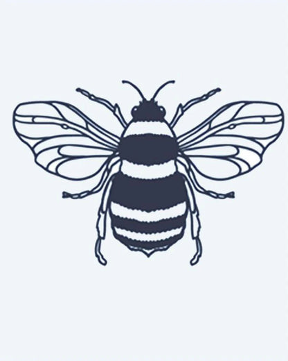 Honeybee semi-permanent tattoo design by INKON – honeybee, delicate, translucent, wings, striped illustration, 2 x 2 in (5x5cm), available at inkon.co