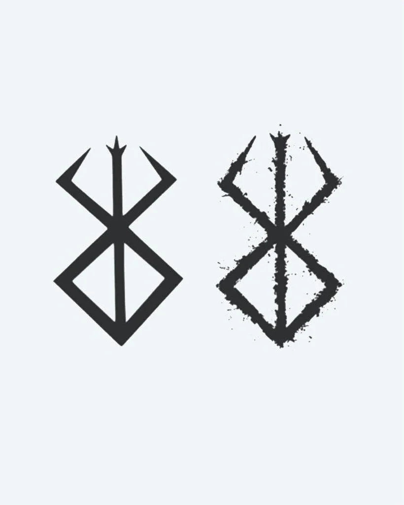 Norse Rune Symbol semi-permanent tattoo design by INKON – variations, norse, bind, rune, distressed illustration, 3 x 4 in (7x10cm), available at inkon.co