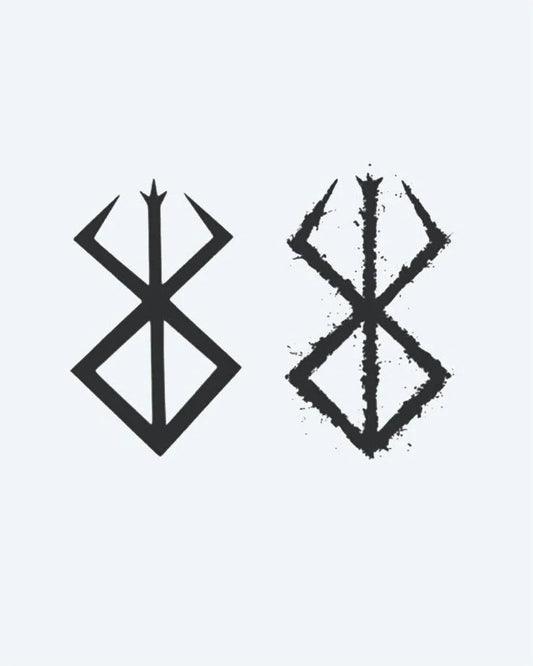 Norse Rune Symbol semi-permanent tattoo design by INKON – variations, norse, bind, rune, distressed illustration, 3 x 4 in (7x10cm), available at inkon.co