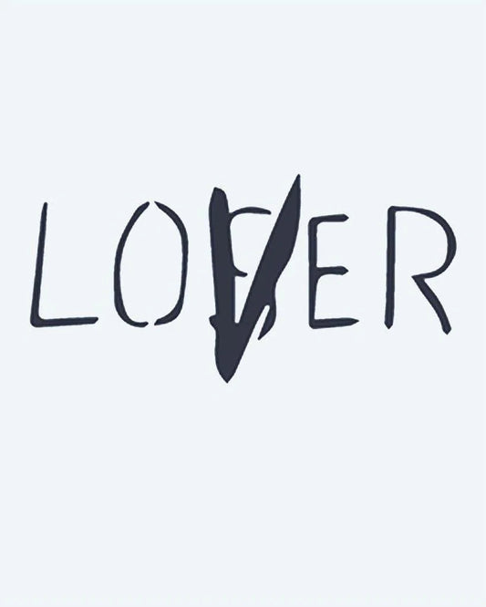 Lover Loser semi-permanent tattoo design by INKON – iconic, drawn, lettering, reads, both illustration, 2 x 2 in (5x5cm), available at inkon.co