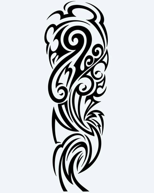 Organic Tribal Foliage semi-permanent tattoo design by INKON – nature, tribal, blending, leaf, shapes illustration, 8 x 20 in (20x50cm), available at inkon.co
