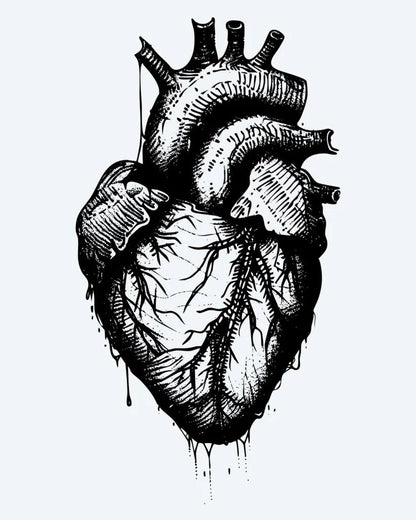 Anatomical Heart semi-permanent tattoo design by INKON – anatomical, human, heart, dripping, effect illustration, 4 x 4 in (9x9cm), available at inkon.co
