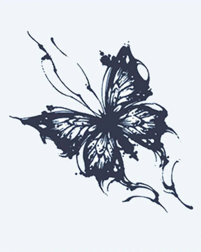 Ink Splash Butterfly semi-permanent tattoo design by INKON – artistic, butterfly, rendered, paint, splash illustration, 2 x 2 in (5x5cm), available at inkon.co