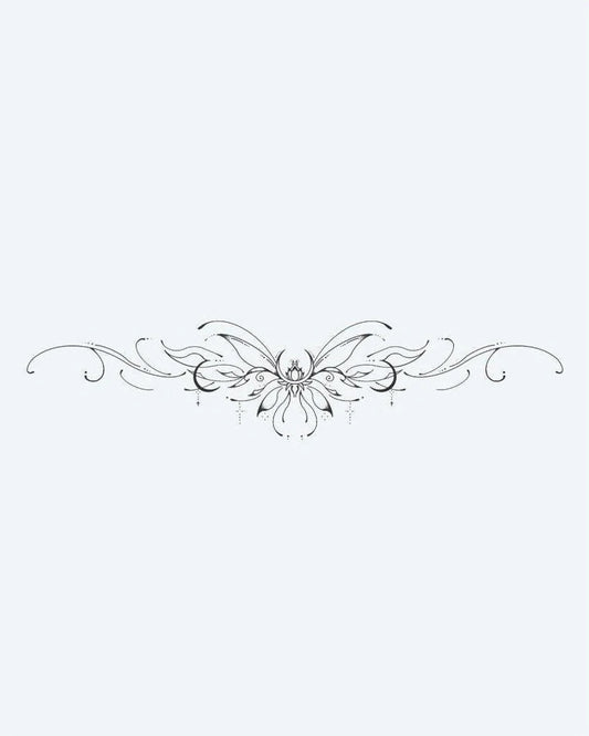 Lotus Flourish Band semi-permanent tattoo design by INKON – symmetrical, ornamental, central, lotus, flower illustration, 4 x 7 in (10x17cm), available at inkon.co