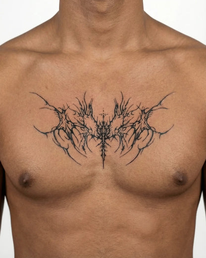 INKON Dark Thorns Spread semi-permanent tattoo applied on a man – 4 x 8 in (11x21cm) design, realistic ink look, lasts 10 days