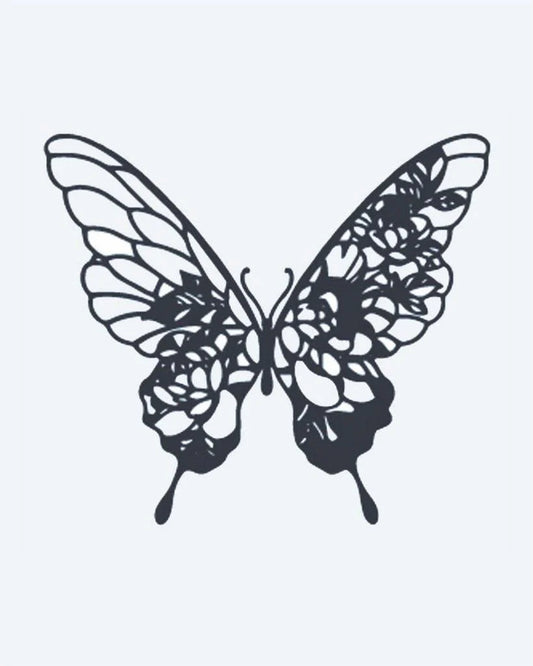 Floral Butterfly semi-permanent tattoo design by INKON – stunning, large, butterfly, floral, patterns illustration, 3 x 4 in (6x11cm), available at inkon.co