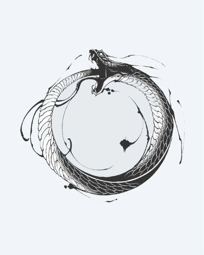 Ouroboros Serpent semi-permanent tattoo design by INKON – ancient, ouroboros, symbol, serpent, eating illustration, 4 x 4 in (9x9cm), available at inkon.co