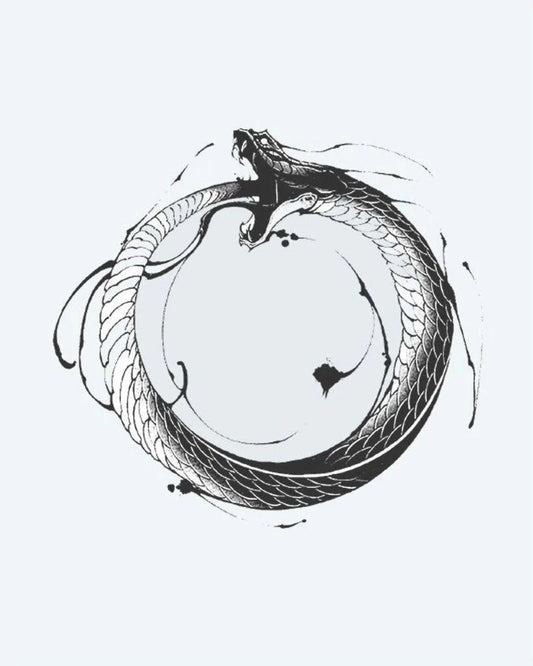 Ouroboros Serpent semi-permanent tattoo design by INKON – ancient, ouroboros, symbol, serpent, eating illustration, 4 x 4 in (9x9cm), available at inkon.co