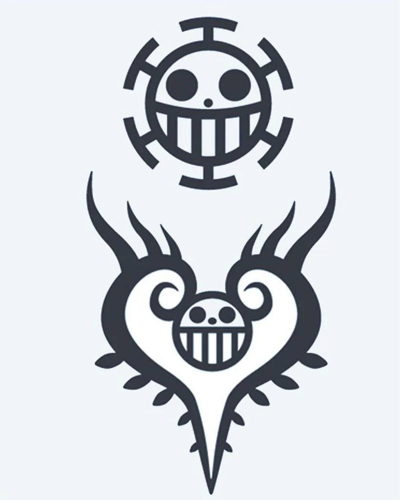 Pirate Skull Emblems semi-permanent tattoo design by INKON – pirate, skull, jolly, roger, emblems illustration, 4 x 7 in (10x17cm), available at inkon.co