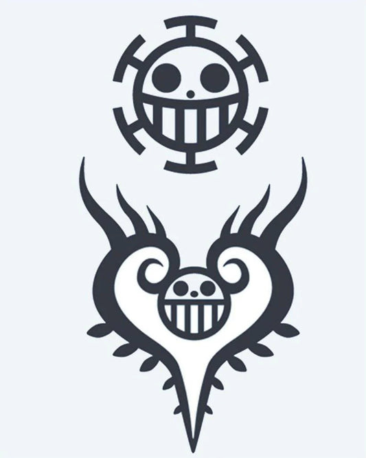 Pirate Skull Emblems semi-permanent tattoo design by INKON – pirate, skull, jolly, roger, emblems illustration, 4 x 7 in (10x17cm), available at inkon.co