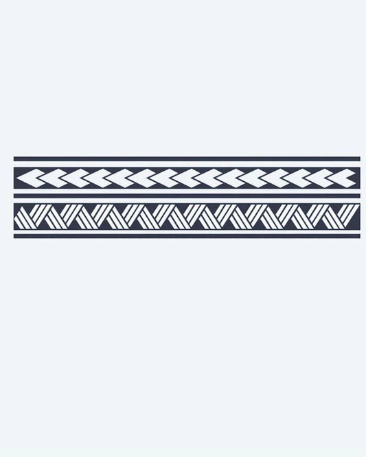 Arrow & Braid Band semi-permanent tattoo design by INKON – geometric, tribal, armband, arrow, chevrons illustration, 2 x 9 in (5x23cm), available at inkon.co