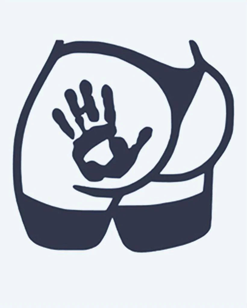 Cheeky Handprint semi-permanent tattoo design by INKON – playful, cheeky, handprint, curvy, silhouette illustration, 2 x 2 in (5x5cm), available at inkon.co