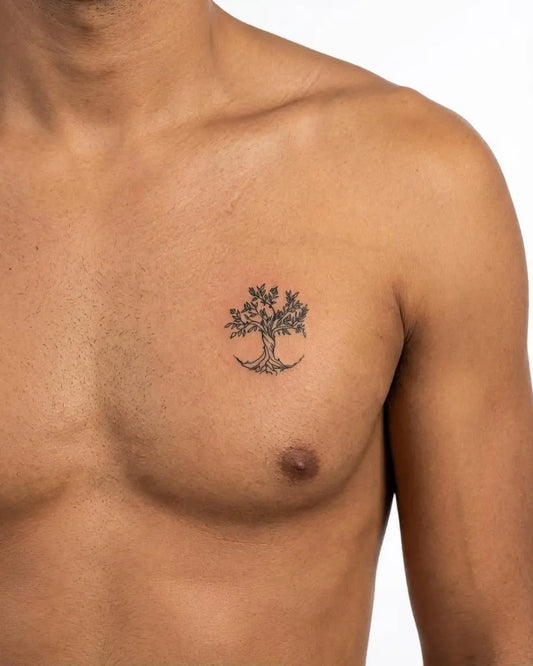 INKON Tree of Life semi-permanent tattoo applied on a man – 2 x 2 in (5x5cm) design, realistic ink look, lasts 10 days