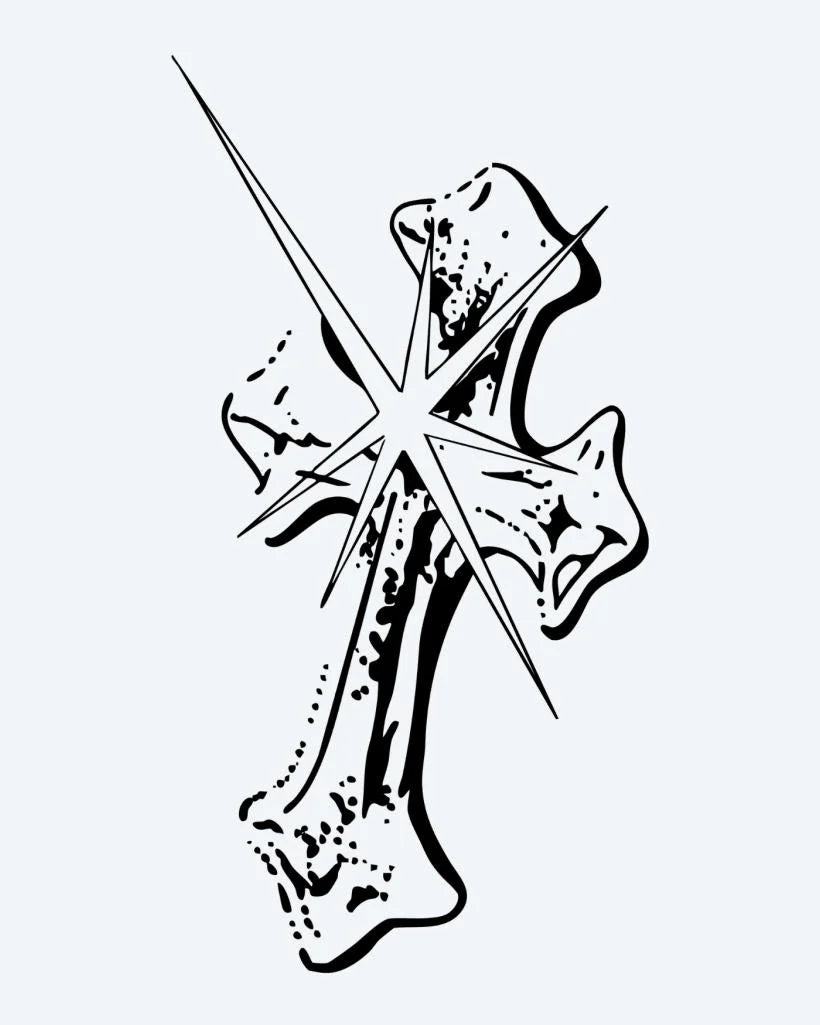 Gothic Cross 2 semi-permanent tattoo design by INKON – gothic, cross, sketchy, illustrative, sharp illustration, 3 x 4 in (7x10cm), available at inkon.co
