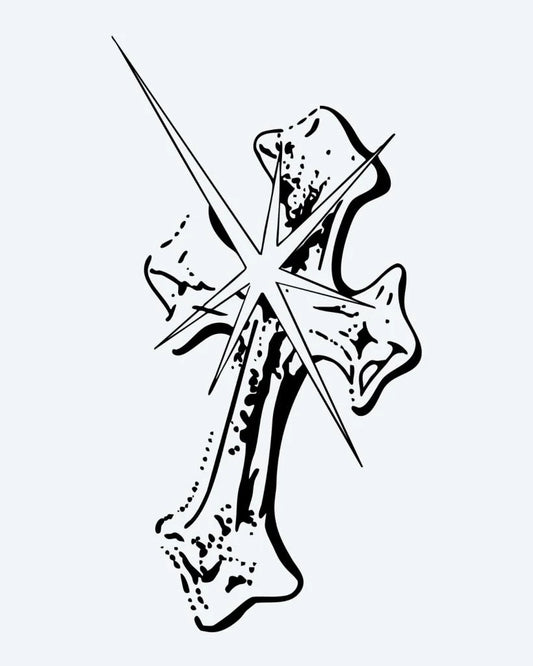 Gothic Cross 2 semi-permanent tattoo design by INKON – gothic, cross, sketchy, illustrative, sharp illustration, 3 x 4 in (7x10cm), available at inkon.co